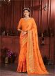 Women Brasso Embroidered Orange Saree With Unstitched Blouse Piece