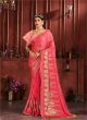 Women Brasso Embroidered Red Saree With Unstitched Blouse Piece