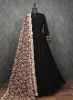 Women Faux Georgette Black A Line Scoop Neck Long Sleeve Maxi Gown With Dupatta