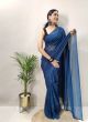 Wonderful Plain Turquoise Blue Saree For Women