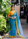 Beautiful Jacquard Ikkat Style Saree In Sky Blue