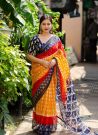 Beautiful Jacquard Ikkat Style Saree In Orange