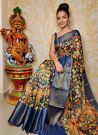 Blue Chanderi Silk Saree With Zari Weaving Border