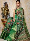 Chanderi Silk Green Printed Saree