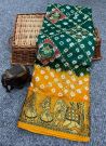 Dark Green Fancy Weaving Border Bandhej Saree For Women