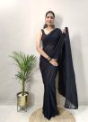 Fashionable Party Wear Black Drape Saree For Women