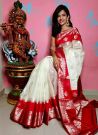 Festive Wear White Organza Silk Designer Saree