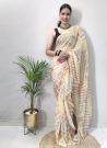 Festive Wear Yellow Printed Drape Saree For Women