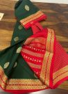 Green Broad Contrast Border Saree