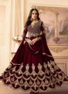 Maroon Georgette Embroidered Gown For Women