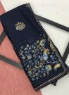 Navy Blue Brasso Indian Woman Festival Wear Designer Saree