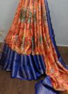 New Kalamkari Print All Over Print With Zari Border Orange Latest Design Saree