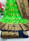 Partywear Fluorescent Green Soft Silk Maharashtrian Look Saree