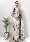 Partywear Ready To Wear Cream Saree For Women