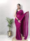 Purple Plain Drape Style Saree For Women