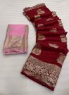 Stunning Reception Maroon Russian Silk Saree