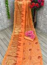 Women Brasso Embroidered Orange Saree With Unstitched Blouse Piece